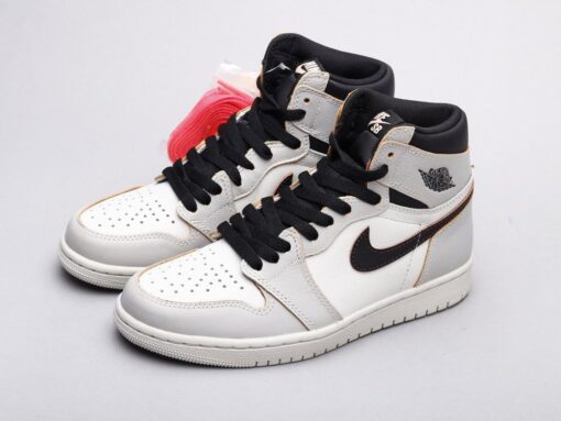 AJ1 gray and white scratch shoes for women