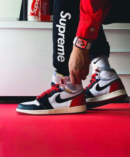Union x AJ1 High white and red stitching